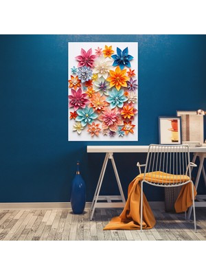 Popcas Origami Canlı Renkli Çiçekler Kanvas Tablo