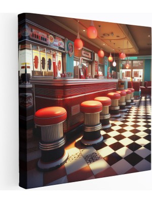 Popcas Retro Diner Duvar Sanatı Kanvas Tablo
