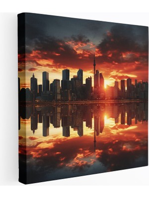 Popcas Şehir Günbatımı Kanvas Tablo Şehir Silueti