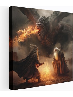 Popcas Yüzüklerin Efendisi Duvar Sanatı Gandalf ve Balrog Savaşı Kanvas Tablo