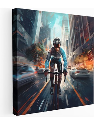 Popcas Gelecek Şehir Kanvas Tablo Bisiklet Teması