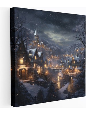 Popcas Karlı Köy Dijital Kanvas Tablo Ev Dekorasyonu Dijital Illüstrasyon