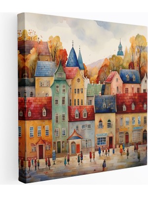 Popcas Keyifli Köy Meydanı - Kanvas Tablo - Köy Ev Dekorasyonu
