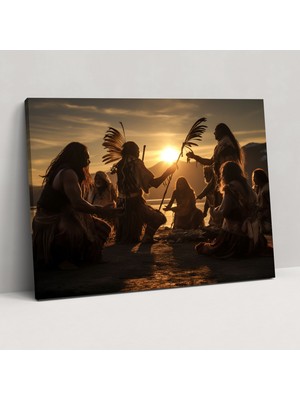 Popcas Orta Taş Devri Kanvas Tablo Ritüel Dans