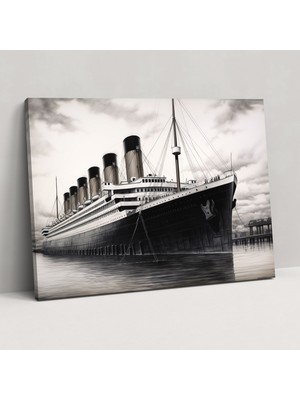 Popcas Titanic Kanvas Tablo - Gerçekçi Karakalem Çizim - Titanic Gerçekçi Çizim Kanvas