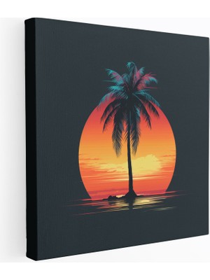 Popcas Güneş Batışı Palmiye Ağacı Kanvas Tablo Parıldayan Renkler