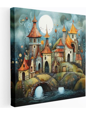 Popcas Masalsı Fantazi Köy Karışık Medya Kanvas Tablo - Köy Kanvas Ev Dekorasyonu