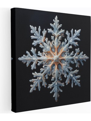 Popcas Kış Temalı Büyüleyici Kanvas Tablo Kar Tanesi Koyu Arka Plan