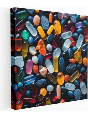 Popcas Tıbbi Karışım Renkli Ilaçlar Kanvas Tablo Duvar Sanatı