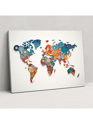Popcas Geometrik Mozaik Dünya Haritası Kanvas Tablo Duvar Sanatı