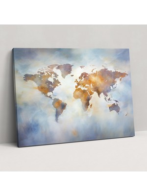 Popcas Izlenimci Dünya Haritası Duvar Sanatı - Dünya Haritası Huzurlu Kanvas Hayalî Fırça Darbeleri