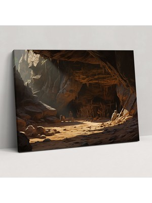 Popcas Orta Taş Devri Kanvas Tablo Mağara Keşfi Antik Kaya Oluşumları