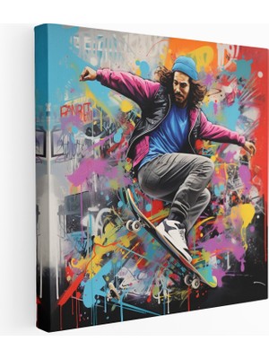 Popcas Graffiti Kaykaycı Sokak Sanatı Kanvas Tablo