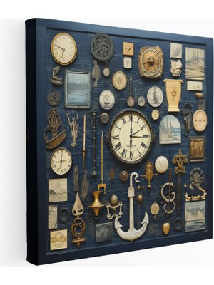 Popcas Karma Medya Kolaj Sanat Eseri Mavi Kanvas Tablo Duvar Dekorasyonu