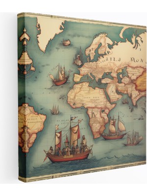 Popcas Osmanlı Imparatorluğu Vintage Dünya Haritası Kanvas Tablo Duvar Süsü