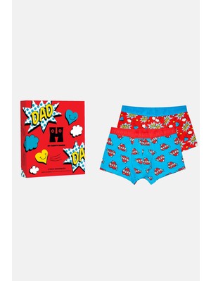 Happy Socks - Çok Renkli Süper Baba Temalı 2\'li Boxer Seti