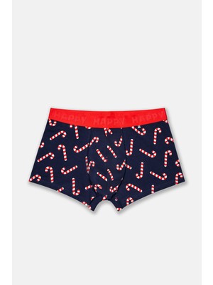 Happy Socks - Lacivert Baston Şeker Desenli Boxer