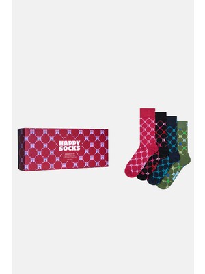 Happy Socks - Çok Renkli Karışık Desenli 4\'lü Pamuklu Çorap Seti