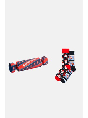 Happy Socks - Kırmızı Kutlama Desenli 2\'li Pamuklu Çorap Seti