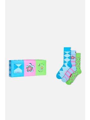 Happy Socks - Çok Renkli Karışık Geometrik Desenli 3\'lü Pamuklu Çorap Seti