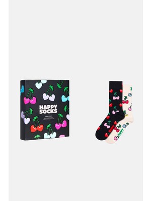 Happy Socks - Çok Renkli Kiraz Desenli 2\'li Pamuklu Çorap Seti