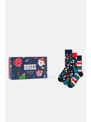 Happy Socks - Çok Renkli Karışık Kutlama Desenli 3\'lü Pamuklu Çorap Seti