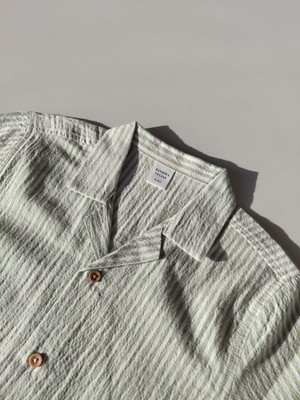 Bandiwa Gulian Erkek Bebek Kısa Kollu Çizgili Gömlek - Beyaz Açık Yeşil