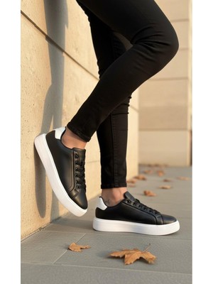 Homiro Unisex Su Geçirmez Faylon Taban Sneaker - Siyah Beyaz