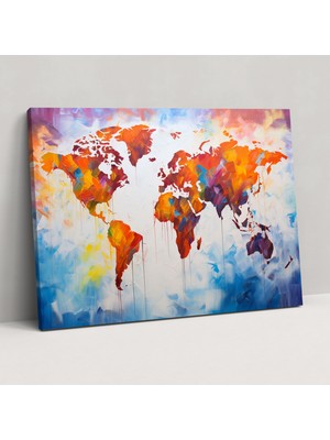 Popcas Dünya Haritası Duvar Sanatı - Kanvas Tablo Duvar Sanatı