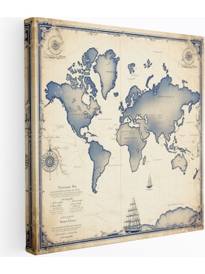 Popcas Macera Dünya Haritası Kanvas Tablo - Dünya Haritası Keşif Kanvas Duvar Dekorasyonu