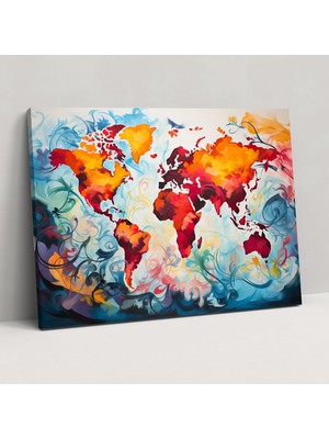 Popcas Soyut Dünya Haritası Duvar Sanatı - Dünya Haritası Soyut Sanat Kanvas Tablo Duvar Dekorasyonu