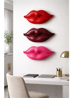 💋 3’lü Dudak Duvar Dekoru 25X10 cm – Modern Minimal Pla Duvar Süsü | Güzellik Salonu & Kuaför Dekorasyonu