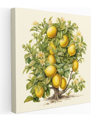 Popcas Limona Ağacı Gerçekçi Botanik Kanvas Tablo Detaylı Işlemeler ile Duvar Sanatı