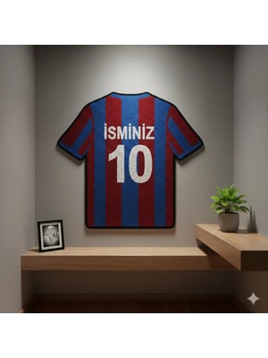 El Yapımı Kişiye Özel Bordu Mavi Ts Forması Tufting Halı | %100 Duvar Dekoru