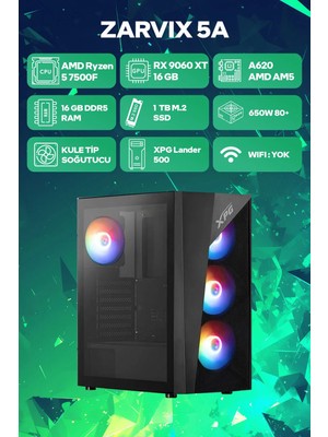 Game Garaj Zarvix 5A AMD Ryzen 5 7500F 16GB RAM 1TB SSD RX9060XT 16GB FreeDOS Oyuncu OEM Paket