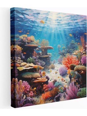 Popcas Deniz Manzaralı Kanvas Tablo - Gerçekçi Mercan Resifi - Deniz Manzarası Ev Dekorasyonu