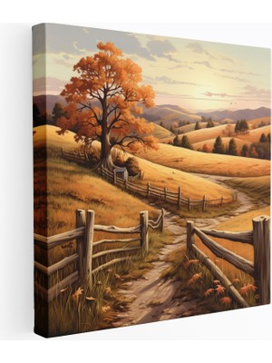 Popcas Rustik Kırsal Manzara Kanvas Tablo - Rustik Tepelik Vadiler Sonbahar Yaprakları Kanvas Tablo