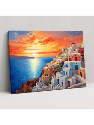 Popcas Santorini Gün Batımı Duvar Sanatı - Duvar Dekorasyonu Kaldıraç Duvar Sanatı