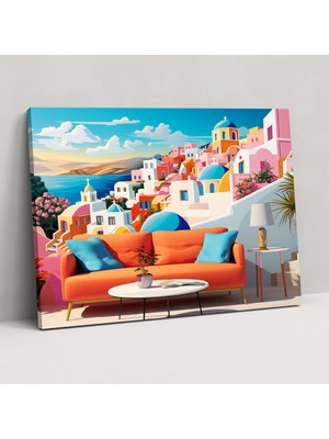 Popcas Santorini Manzaralı Kanvas Duvar Dekorasyonu - Landmarklar - Kanvas Tablo