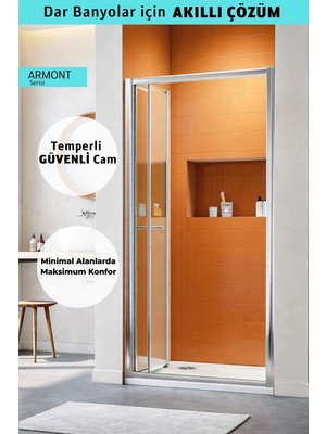 Monaqua Armont Duşakabin Ön Cephe,katlanır, Parlak Eloksal Alüminyum Profil - Şeffaf 4mm Cam