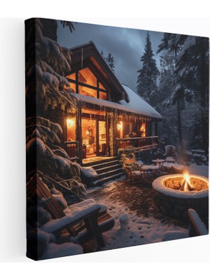 Popcas Kış Kabin Kanvas Tablo - Kış Rustik Çekicilik Kanvas