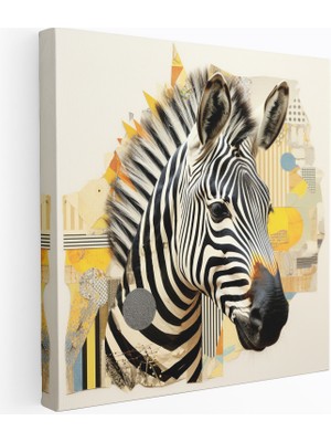 Popcas Zebra Duvar Dekorasyonu - Geometrik Koleksiyon Kanvas Tablo Baskı - Zebra Duvar Dekorasyonu Çağdaş Geometrik Şekiller