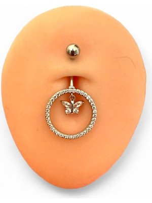Lunays Paslanmaz Çelik 316 Kelebek Göbek Piercing Gümüş Renk