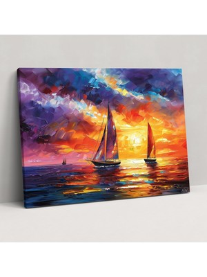 Popcas Deniz Manzarası Yelkenli Tekneler Kanvas Tablo Duvar Sanatı