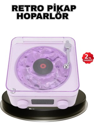 Selfbuysell Projektör Işıklı Retro Hoparlör Bluetooth Aux USB Hafıza Kartlı 360° Sesli Şarjlı