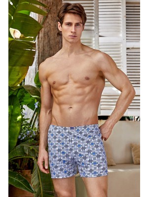 Berrak Erkek Penye Pamuklu Desenli Boxer 6 Adet-Çok Renkli-L