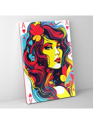 Popcas Pop Art Oyun Kartları Kanvas Tablo Cesur Grafik Unsurlar ile Duvar Dekorasyonu