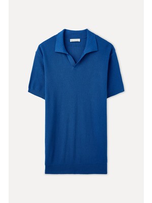 Tekstürlü Polo Yaka Kısa Kollu Triko Kazak