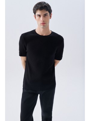 Tekstürlü Bisiklet Yaka Kazak