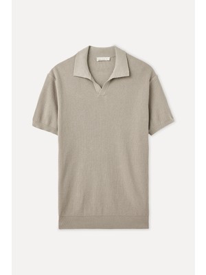 Tekstürlü Polo Yaka Kısa Kollu Triko Kazak